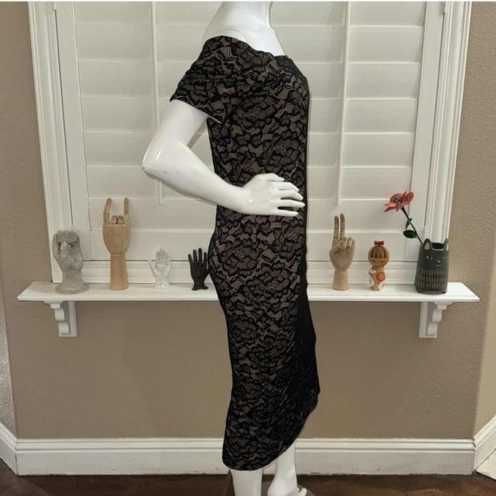 Dress the Population Jemma Off Shoulder Midi Dress Black Nude - Picture 5 of 12